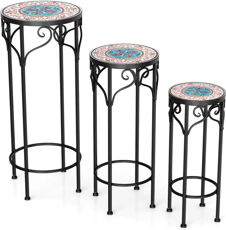 Metal Plant Stand Set Of 3 With Ceramic Top